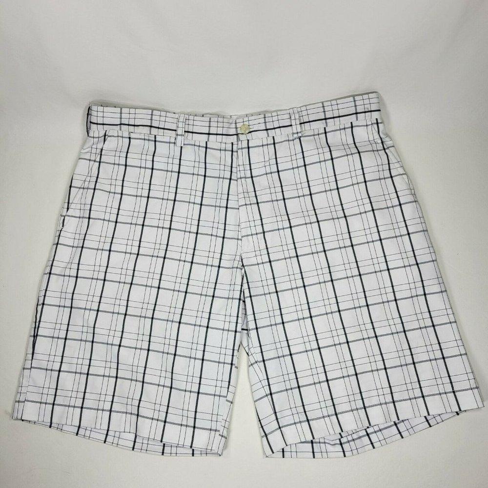 PGA Tour Golf Shorts White Plaid Polyester Waist Size 36